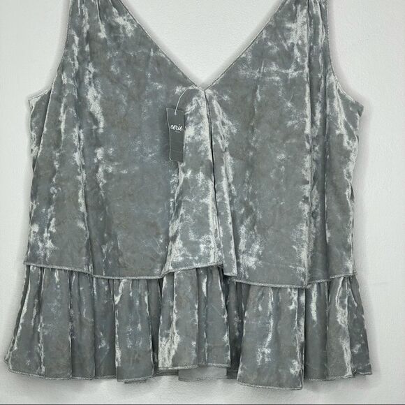 aerie velour tank top boxy v-neck ruffle gray NWT - Picture 5 of 10